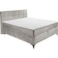 Boxspringbett ED EXCITING DESIGN "Navarra" Komplettbetten Gr. Microvelours 7-Zonen-Tonnentaschen-Federkernmatratze mit Kaltschaum-Topper, Liegefläche B/L: 180cm x 200cm, Gewicht bis: 120 kg H2, weiß (silber) wahlweise mit Matratze