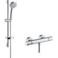 Duschsystem HANSGROHE "Croma 100" Brausegarnituren silberfarben (chrom) Aufputz mit Ecostat Comfort Thermostat und Duschstange 65cm, chrom