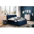 Boxspringbett PLACES OF STYLE "Paxton", blau, Samtvelours Polyester Topper Basic, Liegefläche B/L: 160cm x 200cm Betthöhe: 55cm, Gewicht bis: 80 kg + 120 kg H2 + H4, 7-Zonen-Taschen-Federkernmatratze, Komplettbetten, Boxspringbett, Neue Toppervarianten