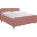 Boxspringbett TOM TAILOR HOME "NORDIC BOX" Komplettbetten Gr. Struktur fein TBO, Liegefläche B/L: 140cm x 200cm, H3, 5-Zonen-Tonnentaschen-Federkernmatratze, rosa (blush tbo 27) Boxspringbett mit Knopfheftung im Kopfteil und Fußteil, Füße in Buche natur