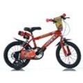 Kinderfahrrad DINO "Cars Buddy" Gr. 30, rot, Fahrräder, Kinder, 30cm, 16 Zoll (40,64cm), mit Stützrädern, Trinkflasche und Frontschild