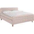 Boxspringbett TOM TAILOR HOME "NORDIC BOX" Komplettbetten Gr. Vintage Webstoff TUS, Liegefläche B/L: 180cm x 200cm, H3 + H3, 5-Zonen-Tonnentaschen-Federkernmatratze, pink (powder tus 37) Boxspringbett mit Knopfheftung im Kopfteil und Fußteil, Füße in Buche natur