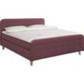 Boxspringbett TOM TAILOR HOME "NORDIC BOX" Komplettbetten Gr. Struktur fein TBO, Liegefläche B/L: 160cm x 200cm, H2 + H3, 5-Zonen-Tonnentaschen-Federkernmatratze, lila (mauve tbo 107) Boxspringbett mit Knopfheftung im Kopfteil und Fußteil, Füße in Buche natur