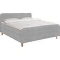 Boxspringbett TOM TAILOR HOME "NORDIC BOX" Komplettbetten Gr. Samtstoff TSV, Liegefläche B/L: 180cm x 200cm, H2 + H3, 5-Zonen-Tonnentaschen-Federkernmatratze, grau (stone tsv 29) Boxspringbett mit Knopfheftung im Kopfteil und Fußteil, Füße in Buche natur