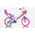 Kinderfahrrad DINO "Peppa Wutz Pig 12 Zoll" Gr. 21, lila (pink), Fahrräder, Kinder, 21cm, 12 Zoll (30,48cm), mit Stützrädern, Korb und Puppensitz