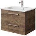 Waschtisch SAPHIR "Serie 6025 Mineralmarmor-Waschtisch mit Unterschrank, 67 cm breit", braun (eiche ribbeck, eiche ribbeck quer nb), B:67cm H:49,9cm T:48cm, Waschtische, Waschplatz mit 2 Schubladen, hängend, verschiedene Ausführungen