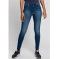 Skinny-fit-Jeans TOMMY JEANS "SYLVIA HR SUPER SKNY" Gr. 24, Länge 28, blau (new niceville mid blau), Damen, Denim/Jeans, Obermaterial: 90% Baumwolle, 8% Elastomultiester, 2% Elasthan, unifarben, Jeans, Hochwertige Materialien für einen bequemen und perfekten Sitz.