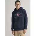 Hoodie GANT "REG ARCHIVE SHIELD HOODIE" Gr. S, blau (evening blau), Herren, Obermaterial: 78% Baumwolle, 22% Polyester, Sweatshirts mit modischer Logostickerei auf der Brust