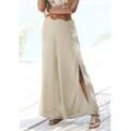 Palazzohose LASCANA, Damen, Gr. 34, N-Gr, beige (sand), Web, Obermaterial: 100% Viskose, unifarben, modisch, figurumspielend knöchellang, Hosen, mit weitem Bein und Schlitz, Stoffhose, lockere Passform