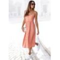 Sommerkleid LASCANA Gr. 38, N-Gr, beige (puder), Damen, Web, Obermaterial: 58% Viskose, 28% Baumwolle, 14% Leinen, Kleider, aus Leinenmix mit Baumwolle, Midikleid, Strandkleid