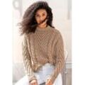 Stehkragenpullover LASCANA Gr. 32/34, beige (dunkelbeige) Damen Pullover mit aufwendigem Strickmuster, klassischer Strickpullover