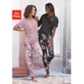 Pyjama VIVANCE DREAMS Gr. 32/34, schwarz (lila, geblümt, schwarz) Damen Homewear-Sets mit Blumendruck