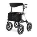 aktivshop Rollator faltbar und leicht mit Sitz, Outdoor Rollator mit Luftbereifung inkl. Sitzfläche, Rückengurt, höhenverstellbare Gehhilfe aus Aluminium inkl. Tasche und Stockhalter