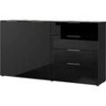 Sideboard, mit 4 Schubladen und 2 Türen, Glasfront- und auflage, B 1840 x T 420 x H 1020 mm, schwarz