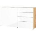 Sideboard, mit 4 Schubladen und 2 Türen, Glasfront- und auflage, B 1840 x T 420 x H 1020 mm, Navarra-Eiche/weiß