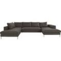 Wohnlandschaft OTTO PRODUCTS "Finnja, U-Form", grün, B:351cm H:83cm T:210cm, Struktur fein: aus recycleten PET-Flaschen (100% PES), Sofas, Wohnlandschaft