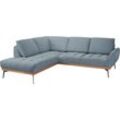 Ecksofa GUIDO MARIA KRETSCHMER HOME & LIVING "Palic, L-Form" Sofas Gr. B/H/T: 241cm x 87cm x 206cm, Velours, Ottomane links, blau (eisblau)