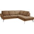 Ecksofa GUIDO MARIA KRETSCHMER HOME & LIVING "Palic, L-Form" Sofas Gr. B/H/T: 241cm x 87cm x 206cm, Velours, Ottomane rechts, braun (goldbraun)