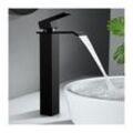 Wasserhahn Bad Wasserfall Badarmaturen Schwarz Waschbecken Armatur Waschtischarmatur Hoch Einhandmischer Mischbatterie für Badzimmer Schwarz