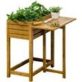 Hochbeet Blumenkasten Pflanzkasten mit klappbarer Tischplatte, Kräuterbeet mit Innenverkleidung aus Vlies, für Garten, Terrasse, Holz, Braun, 64 x 63