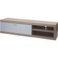 HHG - TV-Rack 637, TV-Board Fernsehtisch Lowboard TV-Schrank Kommode, Holz 43x180x41cm Staufach, Eiche-Optik, weiß