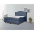 Boxspringbett INOSIGN "Jalma", blau (light blau), B:141cm L:208cm, 100% Polyester, Komplettbetten, Boxspringbett, Füße aus massiver Birke ; Inkl. Topper