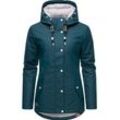 Regenjacke RAGWEAR "Marge" Gr. XL (42), blau (dunkelpetrol) Damen Jacken Lange warm gefütterter Winter Regenmantel