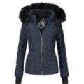 Steppjacke NAVAHOO "Adele" Gr. S (36), blau (navy) Damen Jacken hochwertige Winterjacke mit edler Kunstfell- Kapuze