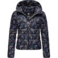 Steppjacke RAGWEAR "Tiasa", Damen, Gr. L (40), blau (navy), Oberstoff: 100% Nylon, Futter: 100% Polyester, Wattierung: 100% Polyester, Ärmelfutter: 100% Polyester, modisch, tailliert hüftlang, Langarm Ärmel ohne Ärmelschlitz elastischer Bund, Jacken, Geblümte Winterjacke mit Kapuze