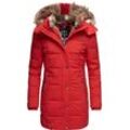 Wintermantel MARIKOO "Lieblings Jacke" Gr. XS (34), rot Damen Mäntel stylischer Winter Steppmantel m. Kunstpelz-Kapuze