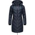 Wintermantel MARIKOO "Armasa" Gr. XXL (44), blau, Damen, 100% Polyester, Mäntel, modischer Damen Winter Steppmantel mit Kapuze