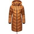 Wintermantel MARIKOO "Armasa", Damen, Gr. S (36), braun (zimt), Oberstoff: 100% Polyester, Futter: 100% Polyester, Wattierung: 100% Polyester, Ärmelfutter: 100% Polyester, modisch, tailliert ca. Mitte Oberschenkel, hoch geschlossener Ausschnitt, Langarm Ärmel ohne Ärmelschlitz Rippstrickbündchen, Mäntel, modischer Damen Winter Steppmantel mit Kapuze