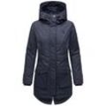 Parka NAVAHOO "Brinjaa", Damen, Gr. L (40), blau (navy), Obermaterial: 65% Polyester, 35% Baumwolle, Futter: 100% Polyester, Wattierung: 100% Polyester, Ärmelfutter: 100% Polyester, Basic, tailliert Po-bedeckend, hoch geschlossener Ausschnitt, Langarm Ärmel ohne Ärmelschlitz Rippstrickbündchen kontrastfarben, Jacken, Modischer Winter Kurzmantel mit zahlreichen Taschen