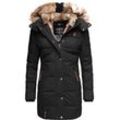 Wintermantel MARIKOO "Lieblings Jacke", Damen, Gr. M (38), schwarz, Oberstoff: 100% Polyester, Futter: 100% Polyester, Wattierung: 100% Polyester, Ärmelfutter: 100% Polyester, Kunstpelz: 90% Polyacryl, 10% Polyester, casual, tailliert Po-bedeckend, Langarm Ärmel ohne Ärmelschlitz Rippstrickbündchen, Mäntel, stylischer Winter Steppmantel m. Kunstpelz-Kapuze