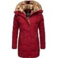 Wintermantel MARIKOO "Lieblings Jacke", Damen, Gr. L (40), rot (blutrot), Oberstoff: 100% Polyester, Futter: 100% Polyester, Wattierung: 100% Polyester, Ärmelfutter: 100% Polyester, Kunstpelz: 90% Polyacryl, 10% Polyester, casual, tailliert Po-bedeckend, Langarm Ärmel ohne Ärmelschlitz Rippstrickbündchen, Mäntel, stylischer Winter Steppmantel m. Kunstpelz-Kapuze