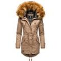 Wintermantel MARIKOO "La Viva Prc", Damen, Gr. M (38), grau (taupe), Oberstoff: 100% Baumwolle, Futter: 100% Polyester, Wattierung: 100% Polyester, Ärmelfutter: 100% Polyester, Kunstpelz: 90% Polyacryl, 10% Polyester, casual, tailliert Po-bedeckend, hoch geschlossener Ausschnitt, Mäntel, stylischer Winterparka mit abnehmbarem Kunstfell