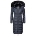 Wintermantel NAVAHOO "Umay", Damen, Gr. XL (42), blau, Oberstoff: 100% Polyester, Futter: 100% Polyester, Wattierung: 100% Polyester, Ärmelfutter: 100% Polyester, Kunstpelz: 90% Polyacryl, 10% Polyester, clean, modisch, tailliert ca. Mitte Knie, Langarm Ärmel ohne Ärmelschlitz normaler Saum, Mäntel, langer Damen Winter Steppmantel mit Kunstfellkapuze