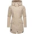 Regenmantel RAGWEAR "Begonia", Damen, Gr. L (40), beige (sand), Obermaterial: 100% Polyester, Innenfutter: 100% Polyester, modisch, figurumspielend Po-bedeckend, hoch geschlossener Ausschnitt, Mäntel, Wasserdichter Damen Übergangsmantel mit großer Kapuze