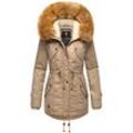 Wintermantel NAVAHOO "La Viva", Damen, Gr. L (40), grau (helltaupe), Obermaterial: 100% Nylon, Futter: 100% Polyester, Wattierung: 100% Polyester, Ärmelfutter: 100% Polyester, Kunstfell: 90% Polyacryl, 10% Polyester, casual, figurbetont ca. Mitte Oberschenkel, hoch geschlossener Ausschnitt, Langarm Ärmel ohne Ärmelschlitz Rippstrickbündchen, Mäntel, hochwertiger Winterparka mit großem Kunstfell