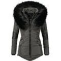 Winterjacke NAVAHOO "Nirvana" Gr. S (36), grau Damen Jacken edle Steppjacke m. schwarzem Kunstpelzkragen