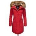 Wintermantel NAVAHOO "Rosinchen", Damen, Gr. S (36), rot, Oberstoff: 100% Baumwolle, Futter: 100% Polyester, Wattierung: 100% Polyester, Ärmelfutter: 100% Polyester, Kunstpelz: 90% Polyacryl, 10% Polyester, casual, tailliert ca. Mitte Oberschenkel, Langarm Ärmel ohne Ärmelschlitz Rippstrickbündchen, Mäntel, stylischer Damen Winter Baumwollparka mit Kunstfell