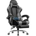 GTPLAYER Gaming-Stuhl Bürostuhl mit Massagefunktion, Fußstütze, Kopfstütze (Packung), Ergonomischer Gamer Stuhl, Maximale Belastung 150 kg, 360° drehbar, grau
