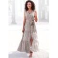 Maxikleid VIVANCE, Damen, Gr. 34, N-Gr, grau (taupe, creme bedruckt), Web, Obermaterial: 100% Viskose, bedruckt, modisch, figurumspielend bodenlang, V-Ausschnitt, ohne Ärmel, Kleider, und Alloverdruck, Sommerkleid mit Schlitz