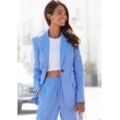 Longblazer LASCANA Gr. 42, blau Damen Blazer mit tiefem Reverskragen