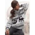 Rollkragenpullover VIVANCE Gr. 32/34, grau (grau, schwarz, creme) Damen Pullover mit Weihnachtsmotiv