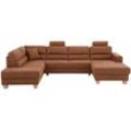 Wohnlandschaft HOME AFFAIRE "Navan, U-Form", braun (zimt), B:313cm H:100cm, Sofas, Wohnlandschaft, wahlweise mit Bettfunktion und Kopfstütze