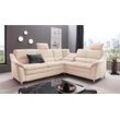 Ecksofa PLACES OF STYLE "Cardoso L-Form", beige (creme), B:249cm H:90cm T:209cm, Luxus-Microfaser Lederoptik (100% Polyester), Luxus-Microfaser (100% Polyester), Luxus-Microfaser ALTARA NUBUCK (100% Polyester), Struktur (100% Polyester), Sofas, Federkern, wahlweise mit Bett, Schubkasten, teilweise Relaxfunktion