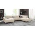 Wohnlandschaft PLACES OF STYLE "Caluna U-Form", beige (creme), B:332cm H:81cm T:234cm, Flachgewebe Mura: (100% Polyester), Luxus-Microfaser Vintageoptik (100% Polyester), Luxus-Mikrofaser (90% Polyester, 10% Polyamid), Sofas, mit Sitztiefen- und Kopfteilverstellung