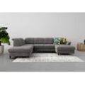 Wohnlandschaft SIT & MORE "Maggiore U-Form", grau (fango), B:312cm H:88cm T:224cm, 95% Polyester, 5% Polyamid, Sofas, wahlweise mit Kopfteilverstellung, Bettfunktion und Stauraum