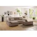 Ecksofa INOSIGN "Avesa L-Form", braun (coffee), B:300cm H:80cm T:172cm, 95% Polyester, 5% Polyacryl, Sofas, Wahlweise mit Armteilvertsellung und Bettfunktion, B/T/H: 300/172/80cm